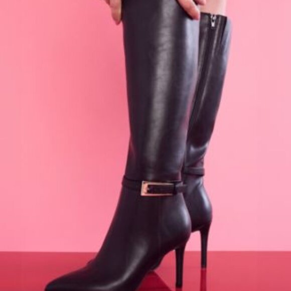 BCBGeneration Women's Leather Abbin Stiletto Black Knee High Boots sz 8.5 NWOB - Picture 1 of 12